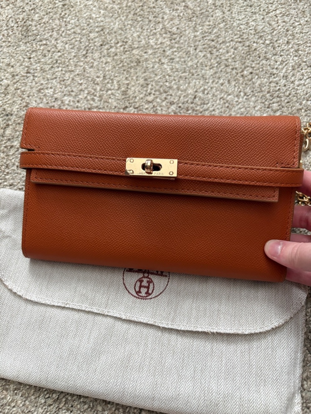 Orange Leather Turn-Lock Wallet on Chain